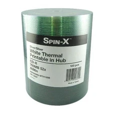 100 Spin-X 52X Silver White Thermal Printable CD-R Blank Recordable Disc