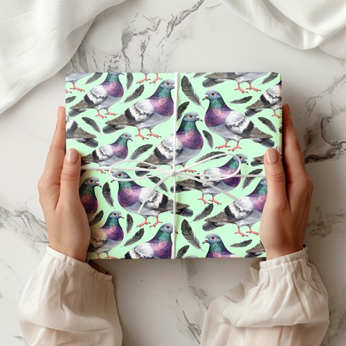 Pigeon Gift Wrap – Watercolour Pigeons Wrapping Paper with Feathers Design W71 - Picture 17 of 44