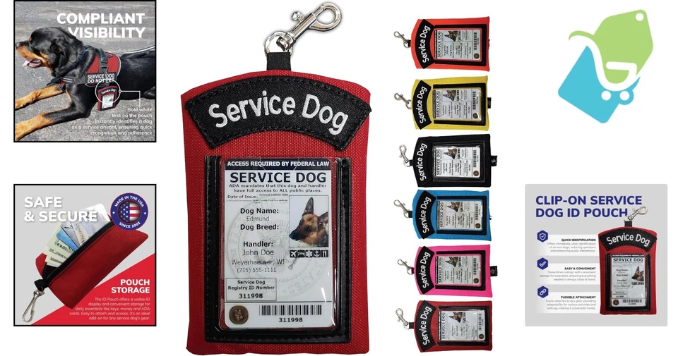 Portainsignia de identificación de perro de servicio rojo compacto con bolsillo seguro con cremallera - 5""x4"" Foto 2 de 4