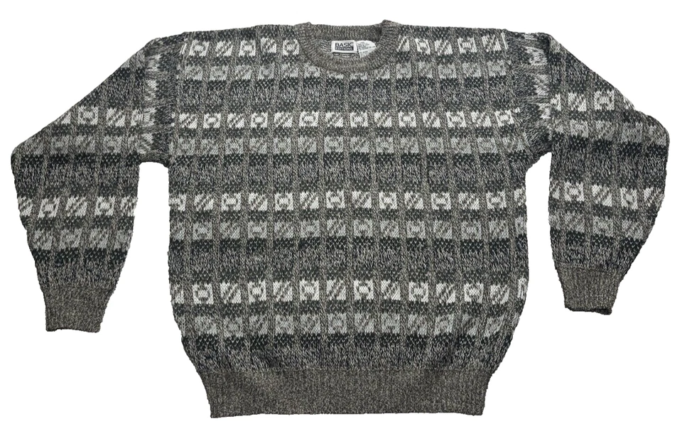 Vintage Basic Editions Textured Beige Sweater Size L Crew Neck Geometric - Image 4 of 4