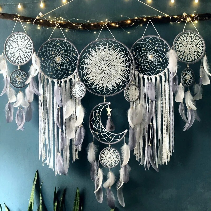 5 Pcs Bohemian Dream Catcher Large Set Wall Decor Macrame Moon Nordic Ornaments