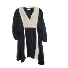Umgee Dress Size Small Black Lace Insets 3/4 Sleeve Flowing Asymmetrical Hem