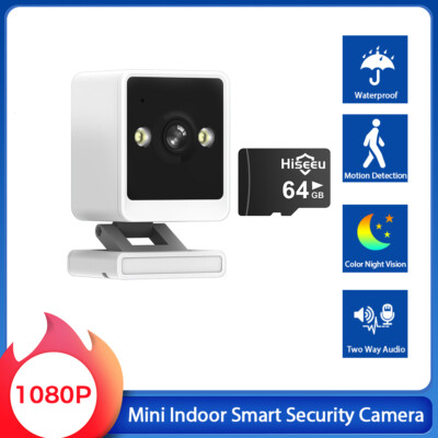Hiseeu Mini Indoor 1080p Wi-Fi Security Camera Motion Detection With 64G SD Card