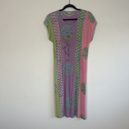 Vintage Y2K 90s Pastel Floral Patchwork Prairie Midi Dress Colorful Small - 第 1/10 張圖片