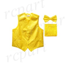 New wedding formal Men's paisley Tuxedo Vest Waistcoat Bowtie  Hankie Yellow