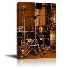 Canvas Prints Wall Art - Drum Kit/Drum Set with Gilded Color Retro Style - 12x18