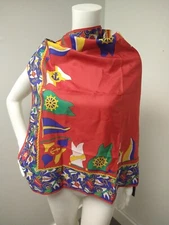 Laura Geraldi Square Nautical Red Hand Rolled 100% Silk Scarf Flag Anchor Bright