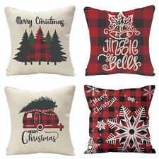 Christmas holiday throw Pillow covers 18"x 18" linen throw pillow cases set of 4