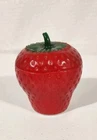 Vintage Retro Milk Glass Painted Strawberry Shaped Small Lidded Dish EUC