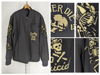 Lucky Brand 13 Never Die Skull Loopstitch Reversible Mechanic Moto