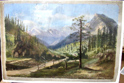 MT BLUE SKY {EVENS} AND MT ROSALIE COLORADO OIL PAINTING 1880'S SIGNED C.J.W.