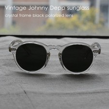 Round black polarized sunglasses Johnny Depp glasses crystal acetate glasses