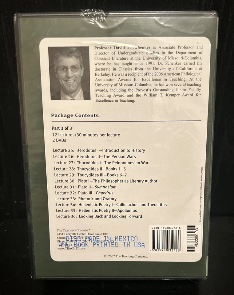Masterpieces of Ancient Greek Literature by David J. Schenker (DVDs Parts1-3)New - Image 2 of 2