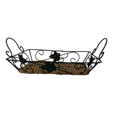 Catch  All Kitchen Fruit GREEN METAL BASKET WITH WICKER BASE IVY LEAVES READ