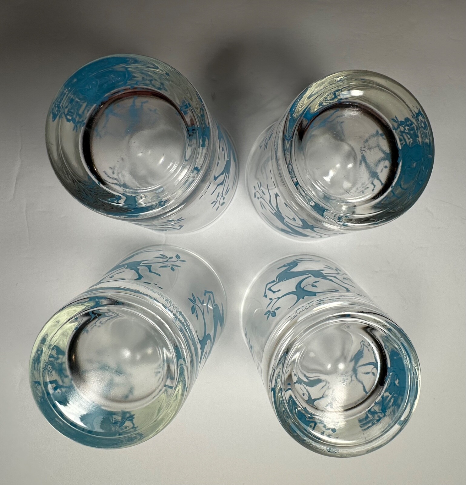 Vintage Set 4 Federal Blue Gazelle Old Fashion Double Rock Glasses - MCM Barware