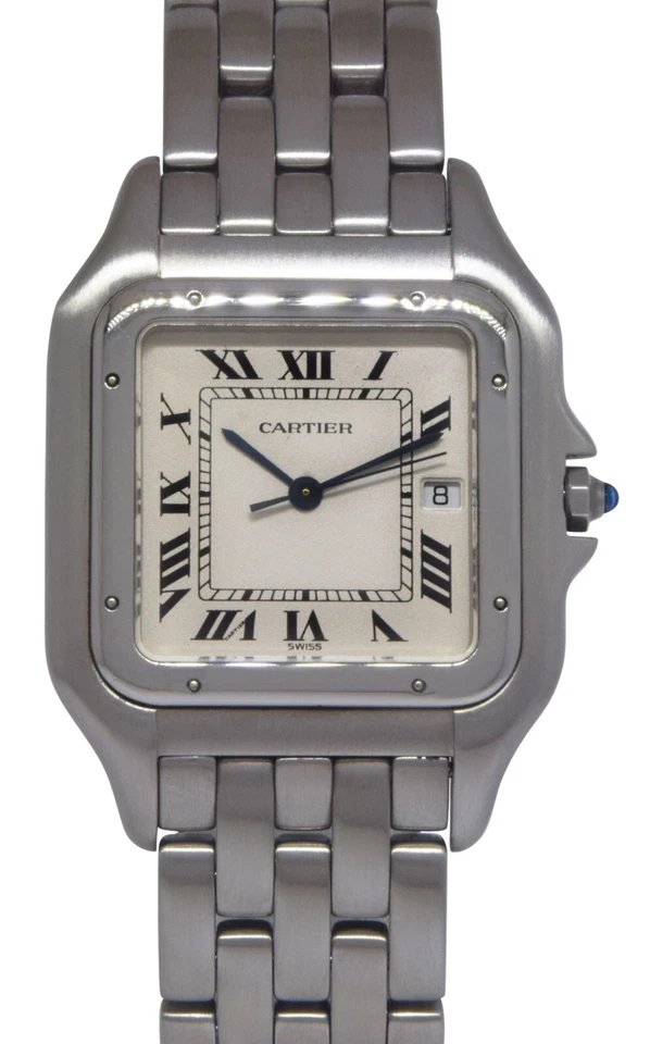 Cartier Panthere Jumbo Stainless Steel Silver Roman Dial Quartz Watch 1300