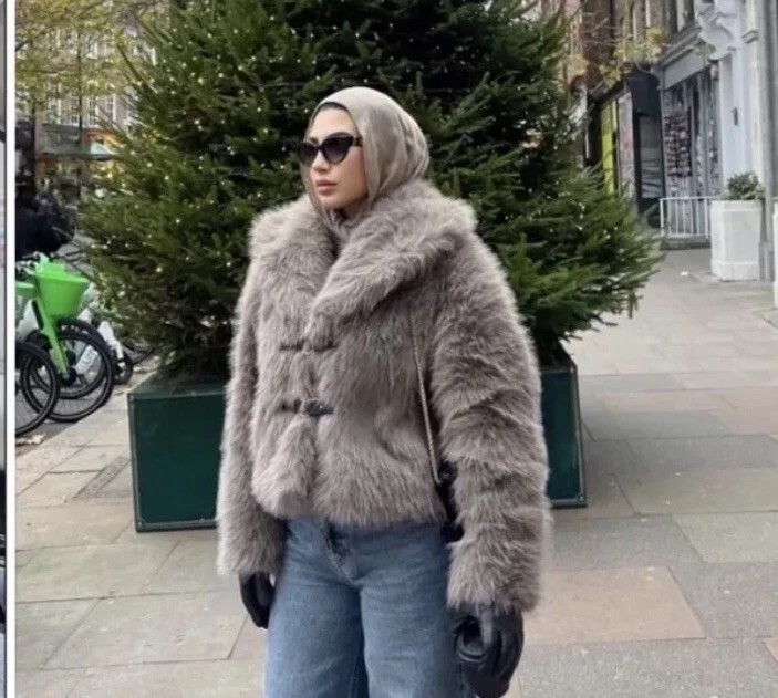 ZARA SHORT FAUX FUR COAT BROWN TAUPE SIZE L XL 5854/221