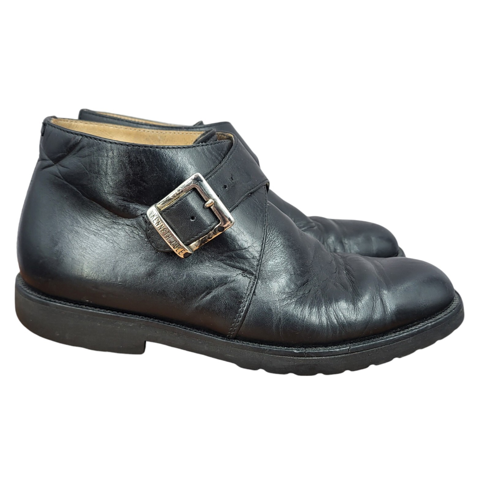 S 7 Black Leather Monk Strap Dress Shoes Italy Vtg 90s