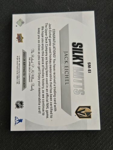 2023-24 UPPER DECK UD ARTIFACTS JACK EICHEL SM-EI SILKY MITTS GAME USED GLOVE - Picture 2 of 2