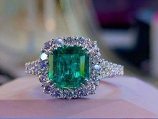 2Ct Green Asscher Cut Emerald CZ Halo Wedding Ring In 925 Sterling Silver