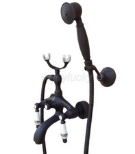 Oil Rubbed Bronze Wall Mount Clawfoot Bath Tub Filler Faucet Set Handheld Shower