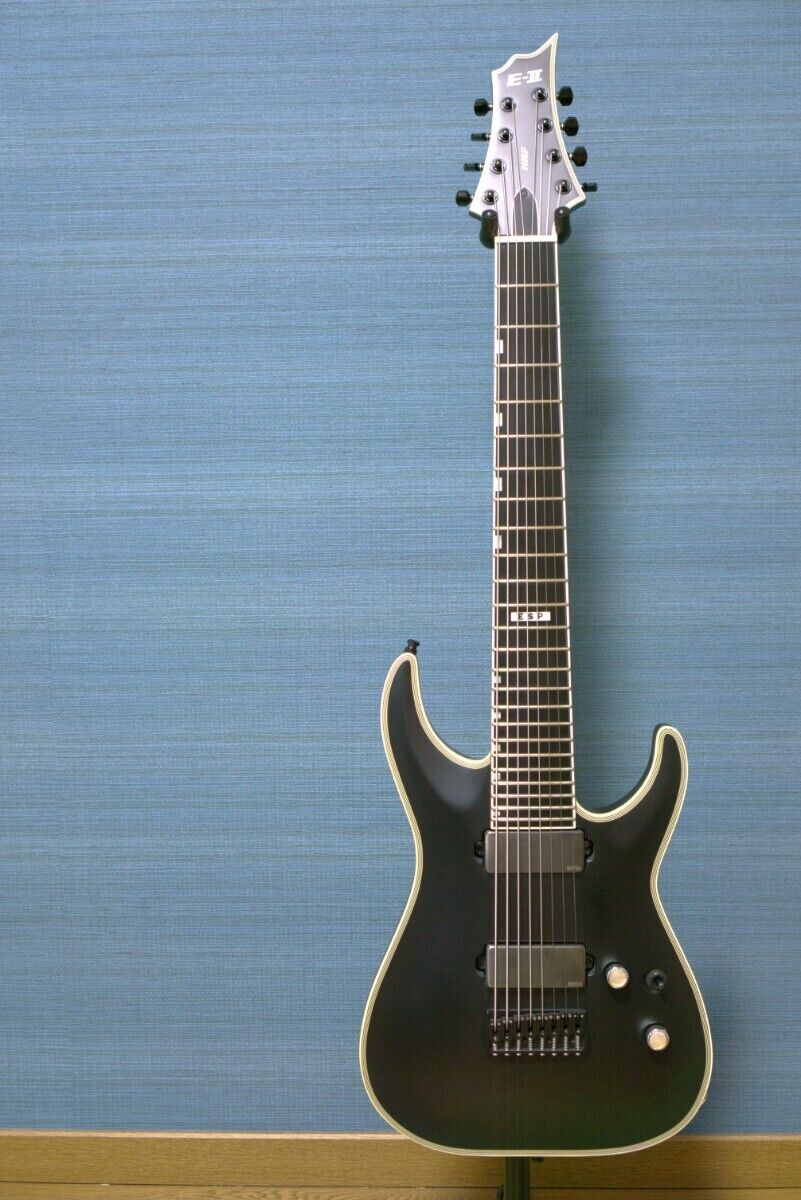 Electric Guitar ESP E-II HRF NT-8B Black Satin 8 String Good Electric Guitar ESP E-II HRF NT-8B Black Satin 8 String Good