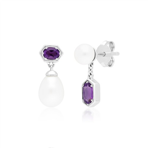 Boucles D'oreilles Clous En Argent Sterling .925 Avec Améthyste - Modèle Goutte/guillemet - Silverly