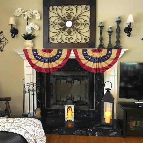Anley Vintage Style USA Pleated Fan Flag, 3x6 Ft American US Bunting Fan Banner - Picture 2 of 7