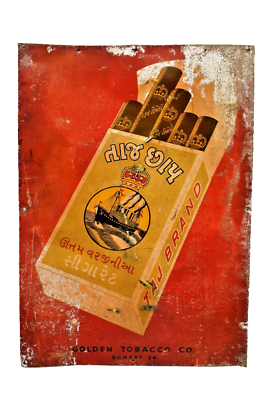 golden tobacco ltd Vintage Taj Brand Virginia Cigarettes Advertising Tin Sign Litho Golden  Tobacco