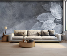 3D  Gray Textured Leaves Pattern Self-adhesive Removeable Wallpaper Wall Mural