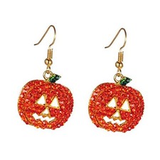 iWenSheng Halloween Pumpkin Earrings Red - Hypoallergenic Crystal Dangle