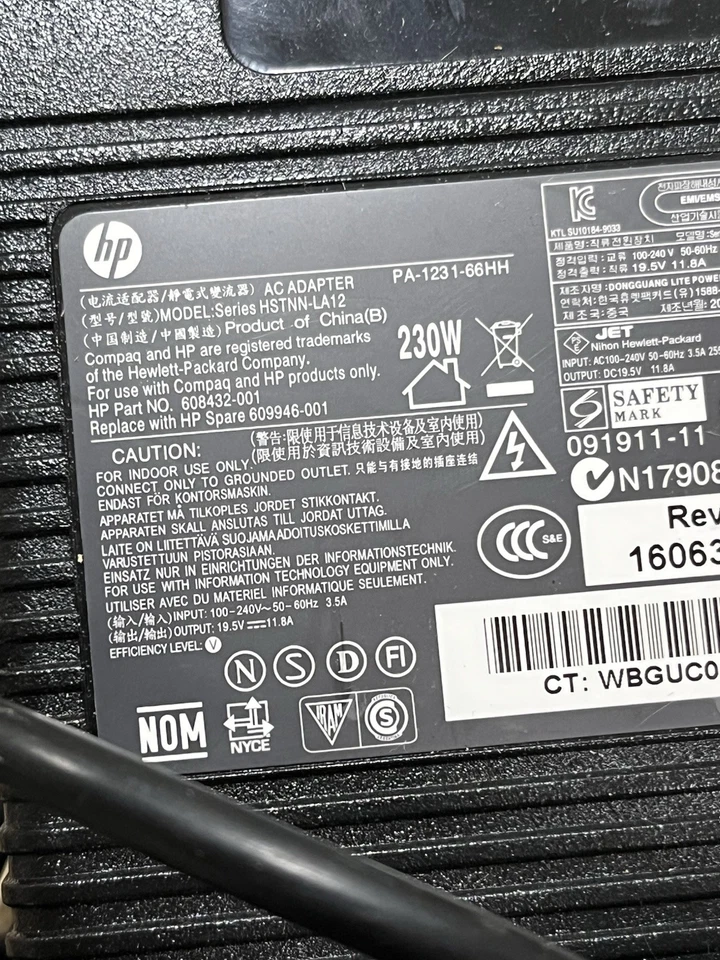 HP 230W 19.5V 11.8A Laptop Power Adapter HSTNN-LA12 608432-001 609946-001 5mmtip - Image 2 of 4