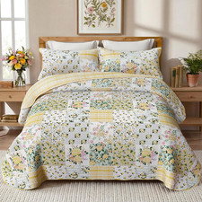 Yellow Patchwork Queen Quilt Floral Queen Size Quilt 3 Pieces Full Bedding Set R
