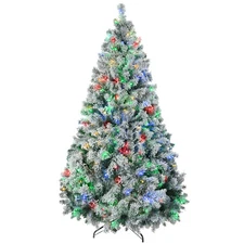 HOMCOM 7.5ft Prelit Snow Flocked Christmas Tree w/ LED Lights