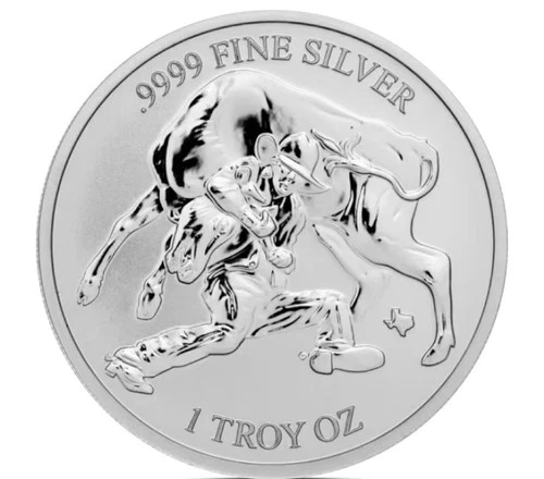 2024 1 oz Texas Mint Steer Wrestling Silver Reverse Proof Round