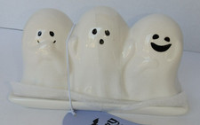 Three Ghosts Butter Dish White Ceramic by Spooky Hollow -NEW with Tag