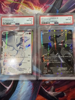 PSA 8 NM-MT Reshiram #113 & Zekrom #114 2011 Black & White FA
