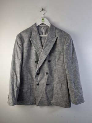 M&S Italian Wool Blend Double Breasted Blazer Jacket Size 46'' Reg Grey New