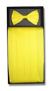 SILK Cumberbund & BowTie Solid GOLDEN YELLOW Color Men's Cummerbund Bow Tie Set
