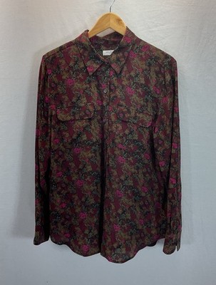 Equipment Femme Black Floral Shirt 100% Silk Button Sz XL long slv Career office
