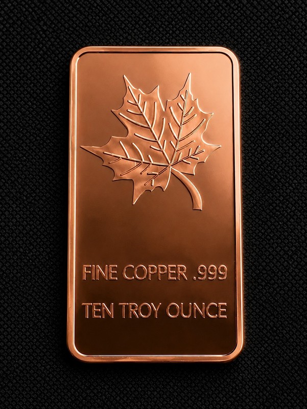 10 Troy Ounce Copper Maple Leaf Bullion Proof Bar .999 Fine Copper Auction