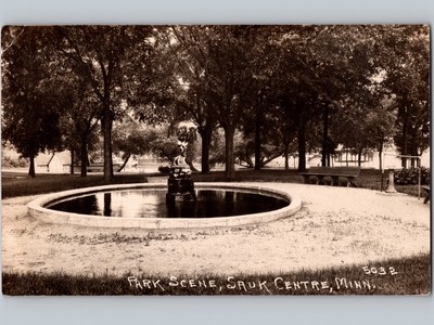 c1926 View Of Park Fountain Sauk Centre Minnesota MN RPPC Real Photo