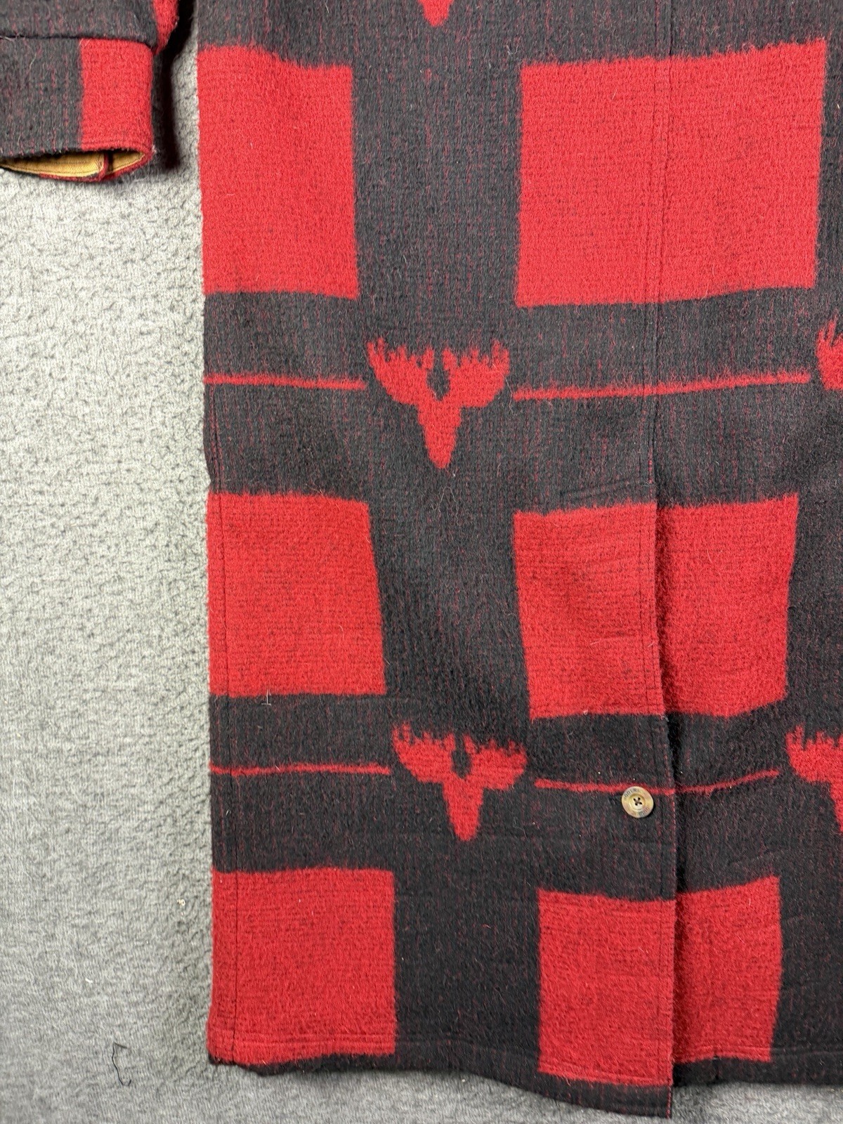 Woolrich Red Black Elk Moose Buffalo Plaid Womens Medium Long Trench Coat Jacket image 8