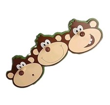 Monkey 3 peg Painted Wooden Coat Hanger Jungle Safari Nursery 14x5.5" Happy