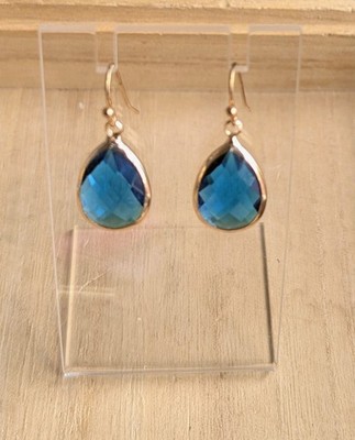 New Anna Lucia  Gold Plated  blue crystal dangley Earrings