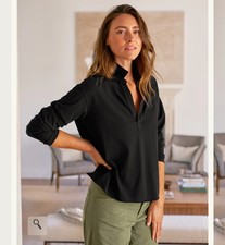 Frank Eileen Womens Medium Patrick Popover Henley Heritage Jersey Shirt Black