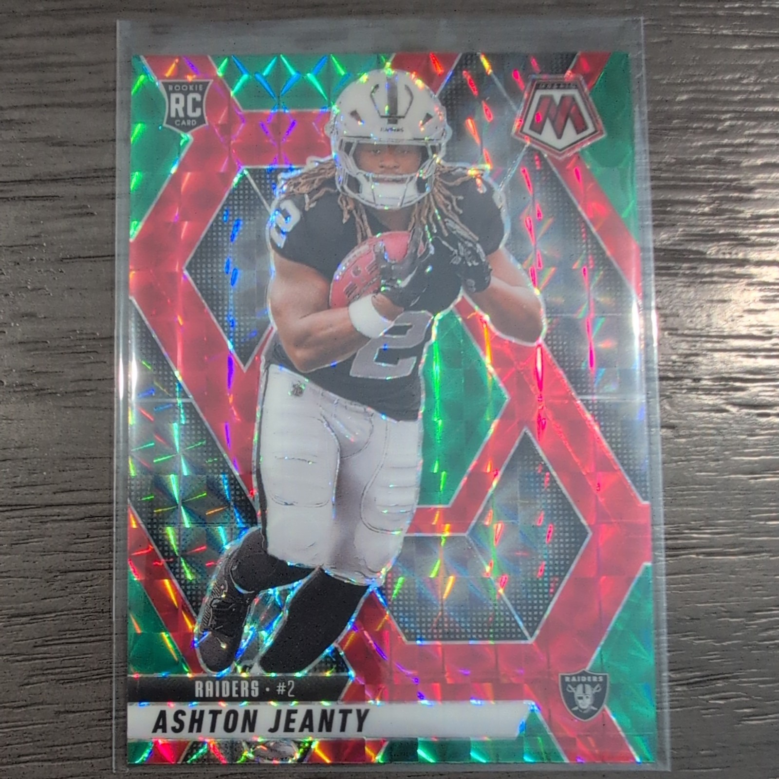 2025 Mosaic Ashton Jeanty Choice Red & Green Prizm No. 345 RC SP RAIDERS