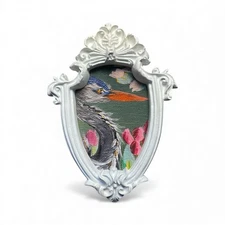 Botanical Great Blue Heron mini watercolor print in vintage style ornate frame