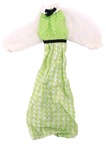 VINTAGE/ Antique 1973 Quick Curl Kelley BARBIE Green Gingham Dress