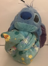 Disney Parks Babies Stitch 10Inches Plush Swaddle/BlanketInPouch Seated Stuffed
